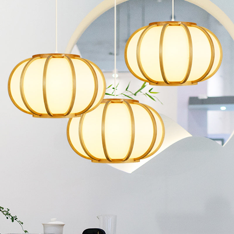 Wood Pumpkin Ceiling Light Japanese 1 Head Beige Suspended Lighting Fixture for Bedroom Wood Clearhalo 'Ceiling Lights' 'Pendant Lights' 'Pendants' Lighting' 367436_d83b5306-aba4-4d30-92c3-48f27439a5b9