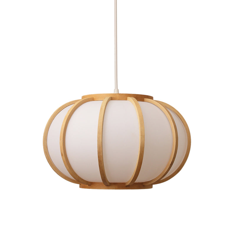 Wood Pumpkin Ceiling Light Japanese 1 Head Beige Suspended Lighting Fixture for Bedroom Clearhalo 'Ceiling Lights' 'Pendant Lights' 'Pendants' Lighting' 367438