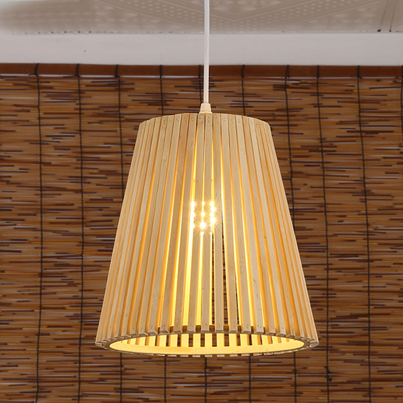 Chinese 1 Head Pendant Lamp Wood Tapered Ceiling Hanging Light with Bamboo Shade Clearhalo 'Ceiling Lights' 'Pendant Lights' 'Pendants' Lighting' 367452