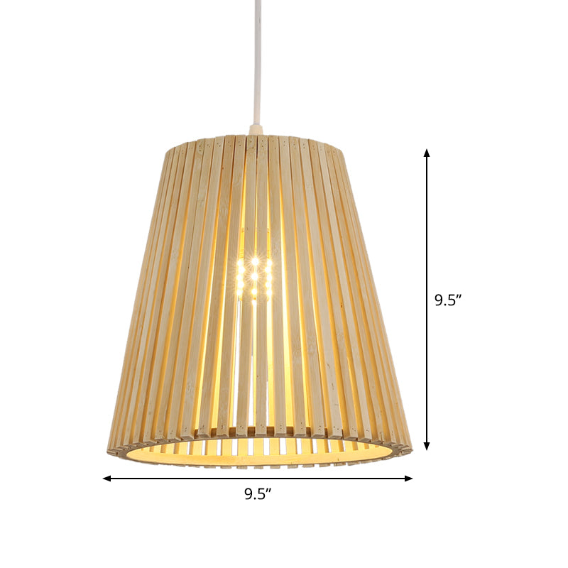 Chinese 1 Head Pendant Lamp Wood Tapered Ceiling Hanging Light with Bamboo Shade Clearhalo 'Ceiling Lights' 'Pendant Lights' 'Pendants' Lighting' 367455