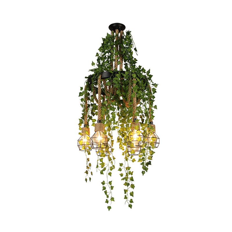 Metal Bare Bulb Pendant Chandelier Antique 6 Bulbs Restaurant Plant Ceiling Suspension Lamp in Black Clearhalo 'Ceiling Lights' 'Chandeliers' 'Industrial Chandeliers' 'Industrial' 'Middle Century Chandeliers' 'Tiffany' Lighting' 367499