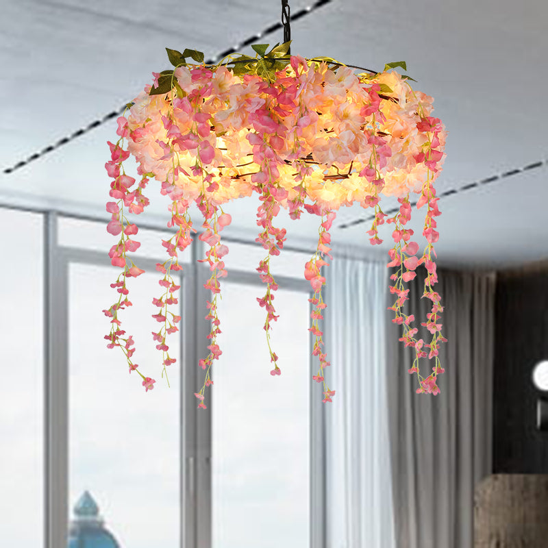 Pink 5 Lights Chandelier Lighting Vintage Metal Floral Hanging Pendant Light for Restaurant Clearhalo 'Cast Iron' 'Ceiling Lights' 'Chandeliers' 'Industrial Chandeliers' 'Industrial' 'Metal' 'Middle Century Chandeliers' 'Rustic Chandeliers' 'Tiffany' Lighting' 367517