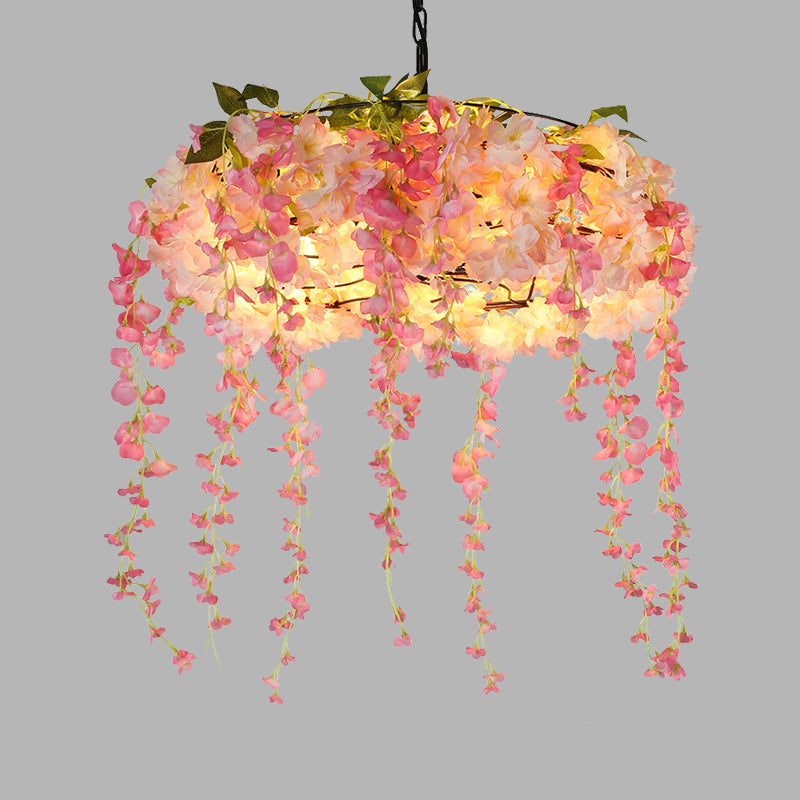 Pink 5 Lights Chandelier Lighting Vintage Metal Floral Hanging Pendant Light for Restaurant Clearhalo 'Cast Iron' 'Ceiling Lights' 'Chandeliers' 'Industrial Chandeliers' 'Industrial' 'Metal' 'Middle Century Chandeliers' 'Rustic Chandeliers' 'Tiffany' Lighting' 367519