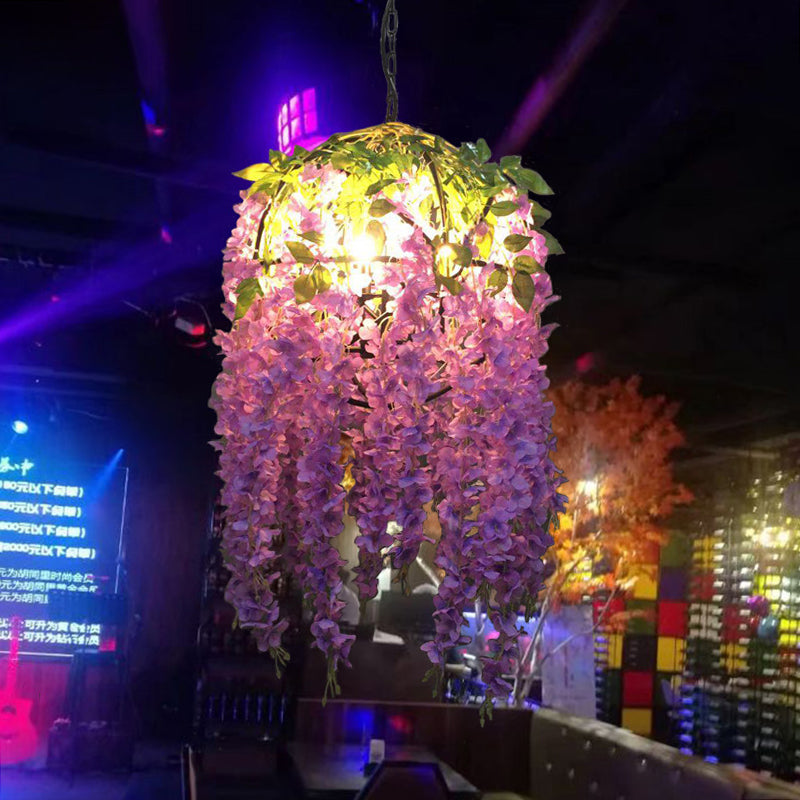 Purple Blossom Pendant Chandelier Industrial Metal 4 Bulbs Restaurant Suspension Light Purple Clearhalo 'Cast Iron' 'Ceiling Lights' 'Chandeliers' 'Industrial Chandeliers' 'Industrial' 'Metal' 'Middle Century Chandeliers' 'Rustic Chandeliers' 'Tiffany' Lighting' 367541