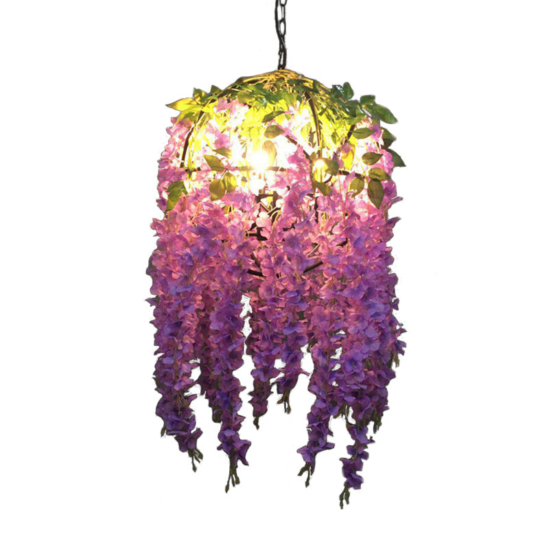 Purple Blossom Pendant Chandelier Industrial Metal 4 Bulbs Restaurant Suspension Light Clearhalo 'Cast Iron' 'Ceiling Lights' 'Chandeliers' 'Industrial Chandeliers' 'Industrial' 'Metal' 'Middle Century Chandeliers' 'Rustic Chandeliers' 'Tiffany' Lighting' 367544