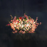 Metal Pink Flower Hanging Chandelier Candle 3 Bulbs Industrial Ceiling Light for Restaurant Clearhalo 'Cast Iron' 'Ceiling Lights' 'Chandeliers' 'Industrial Chandeliers' 'Industrial' 'Metal' 'Middle Century Chandeliers' 'Rustic Chandeliers' 'Tiffany' Lighting' 367549