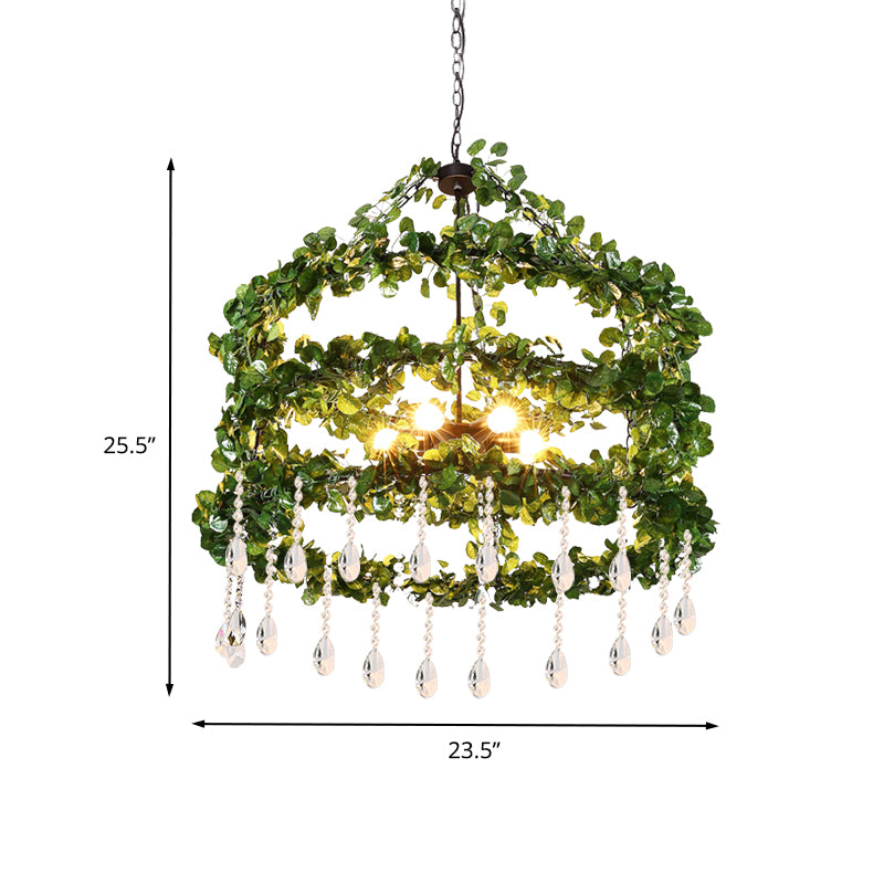 Green 6 Heads Chandelier Lamp Industrial Metal Ring Plant Hanging Light Fixture for Restaurant, 23.5"/31.5"/39" W Clearhalo 'Cast Iron' 'Ceiling Lights' 'Chandeliers' 'Industrial Chandeliers' 'Industrial' 'Metal' 'Middle Century Chandeliers' 'Rustic Chandeliers' 'Tiffany' Lighting' 367570