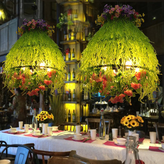 Plant Restaurant Chandelier Lighting Fixture Industrial Metal 4 Bulbs Green LED Drop Lamp Green Clearhalo 'Cast Iron' 'Ceiling Lights' 'Chandeliers' 'Industrial Chandeliers' 'Industrial' 'Metal' 'Middle Century Chandeliers' 'Rustic Chandeliers' 'Tiffany' Lighting' 367603