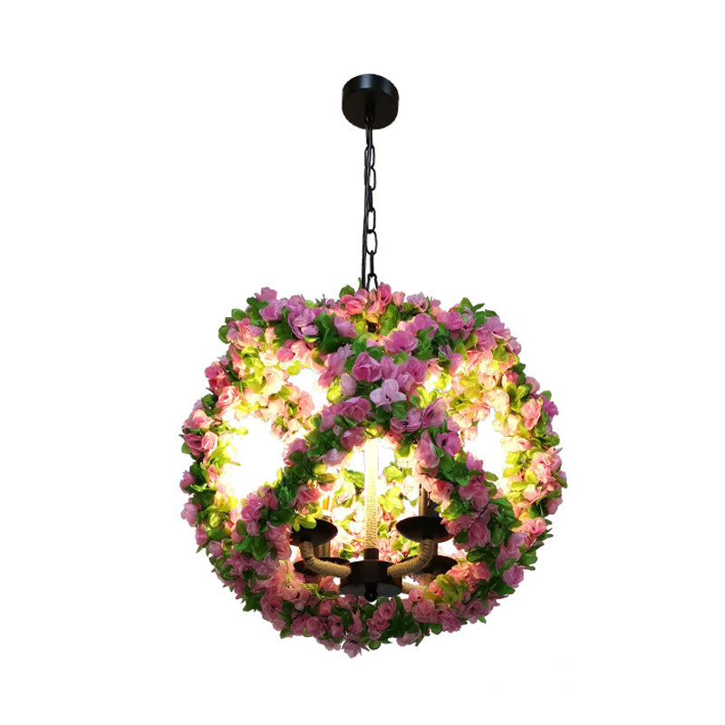Industrial Global Chandelier Light Fixture 3 Lights Metal LED Flower Pendant Lamp in Pink for Restaurant Clearhalo 'Ceiling Lights' 'Chandeliers' 'Industrial Chandeliers' 'Industrial' 'Middle Century Chandeliers' 'Tiffany' Lighting' 367646