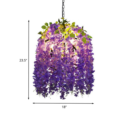 3 Bulbs Metal Chandelier Lighting Retro Purple Blossom Restaurant LED Hanging Ceiling Light Clearhalo 'Cast Iron' 'Ceiling Lights' 'Chandeliers' 'Industrial Chandeliers' 'Industrial' 'Metal' 'Middle Century Chandeliers' 'Rustic Chandeliers' 'Tiffany' Lighting' 367652