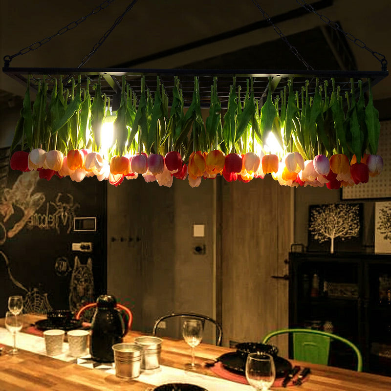 Green 3 Lights Pendant Chandelier Industrial Metal Tulip LED Hanging Light Fixture for Restaurant Clearhalo 'Ceiling Lights' 'Island Lights' Lighting' 367773