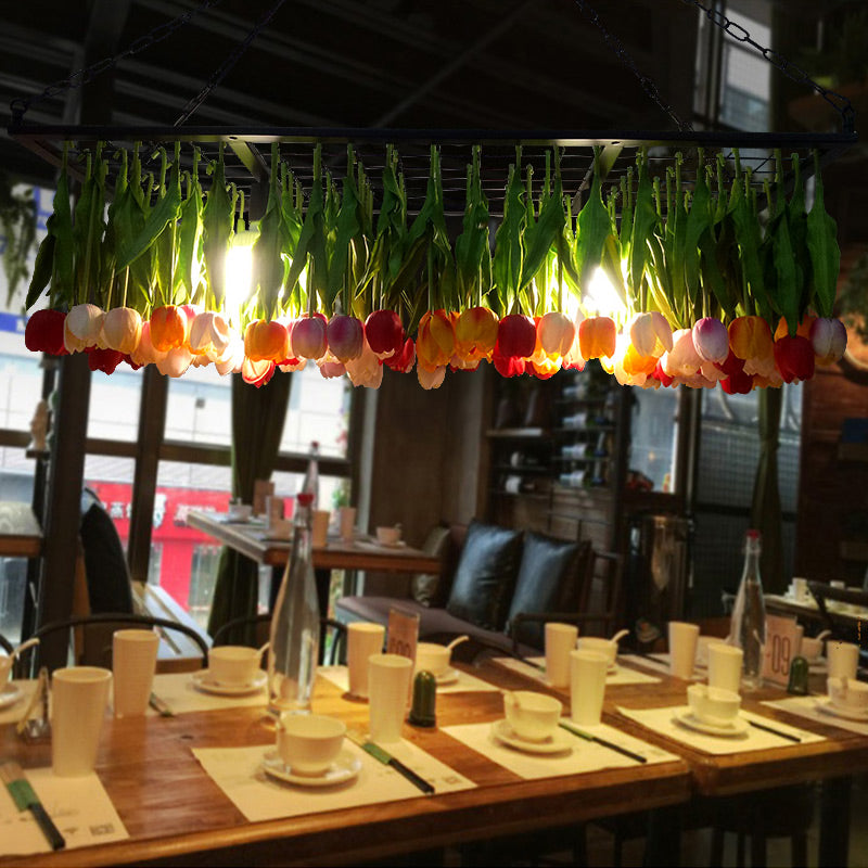 Green 3 Lights Pendant Chandelier Industrial Metal Tulip LED Hanging Light Fixture for Restaurant Clearhalo 'Ceiling Lights' 'Island Lights' Lighting' 367774