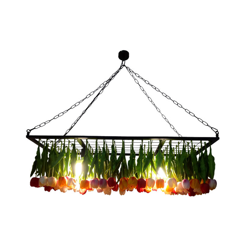 Green 3 Lights Pendant Chandelier Industrial Metal Tulip LED Hanging Light Fixture for Restaurant Clearhalo 'Ceiling Lights' 'Island Lights' Lighting' 367775