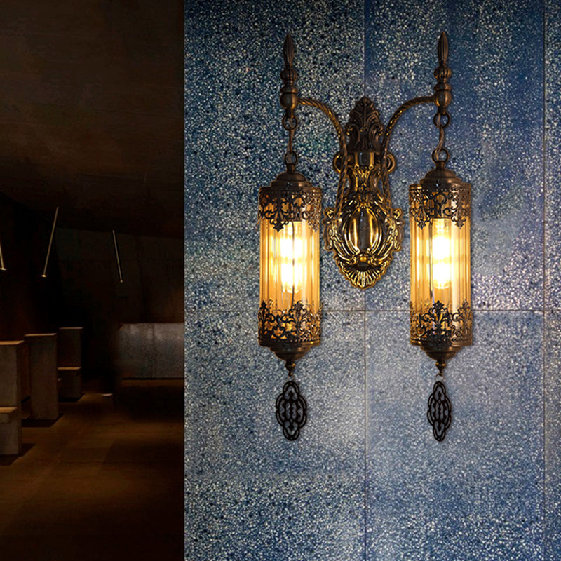 Cylinder Restaurant Wall Sconce Light Turkish Metal 1/2 Lights Bronze Wall Lighting Fixture Clearhalo 'Wall Lamps & Sconces' 'Wall Lights' Lighting' 367783
