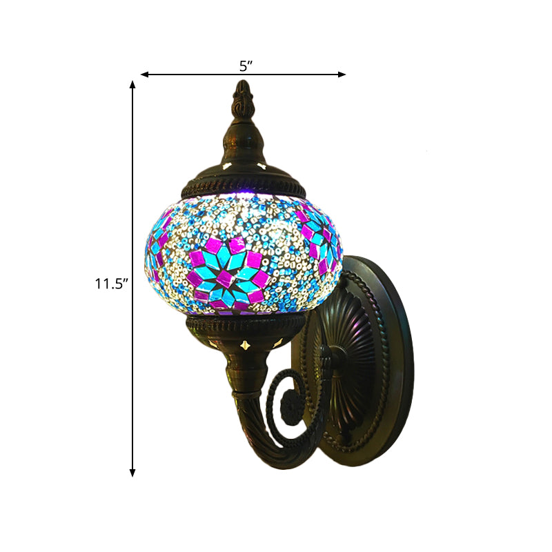 Stained Glass Orb Wall Sconce Decorative 1 Head Bedroom Wall Light Fixture in Red/Orange/Blue Clearhalo 'Wall Lamps & Sconces' 'Wall Lights' Lighting' 367795