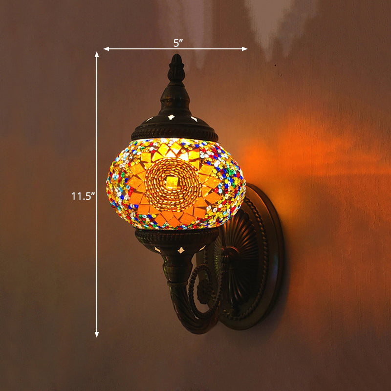 Stained Glass Orb Wall Sconce Decorative 1 Head Bedroom Wall Light Fixture in Red/Orange/Blue Clearhalo 'Wall Lamps & Sconces' 'Wall Lights' Lighting' 367797