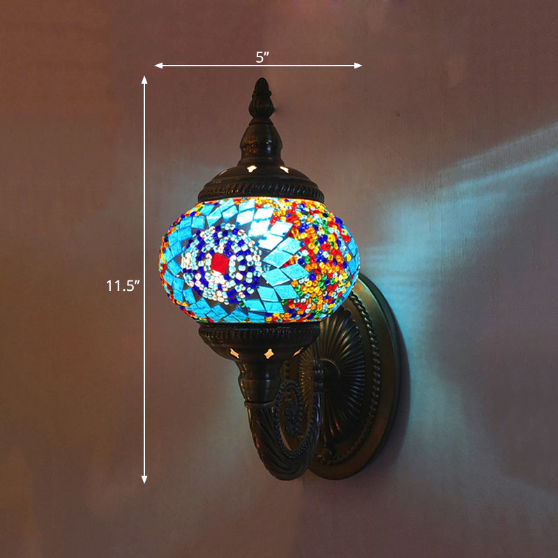 Stained Glass Orb Wall Sconce Decorative 1 Head Bedroom Wall Light Fixture in Red/Orange/Blue Clearhalo 'Wall Lamps & Sconces' 'Wall Lights' Lighting' 367803