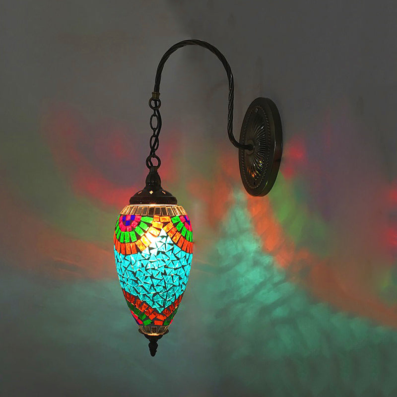 1 Light Cut Glass Wall Lighting Traditional Red/Orange/Green Teardrop Living Room Sconce Light Fixture Lake Blue Clearhalo 'Wall Lamps & Sconces' 'Wall Lights' Lighting' 367827