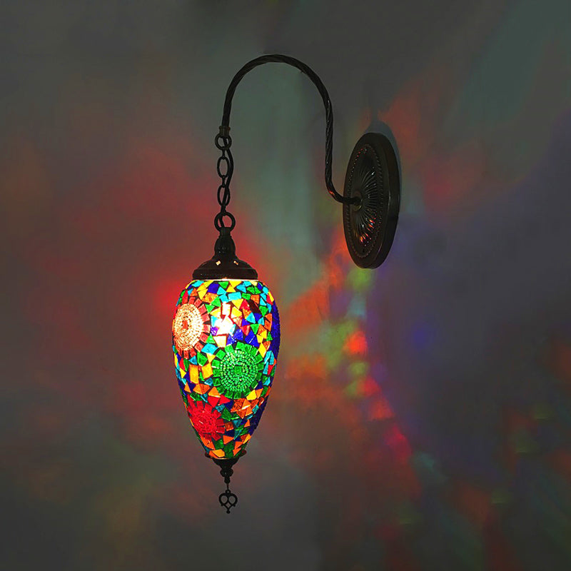 1 Light Cut Glass Wall Lighting Traditional Red/Orange/Green Teardrop Living Room Sconce Light Fixture Green Clearhalo 'Wall Lamps & Sconces' 'Wall Lights' Lighting' 367829