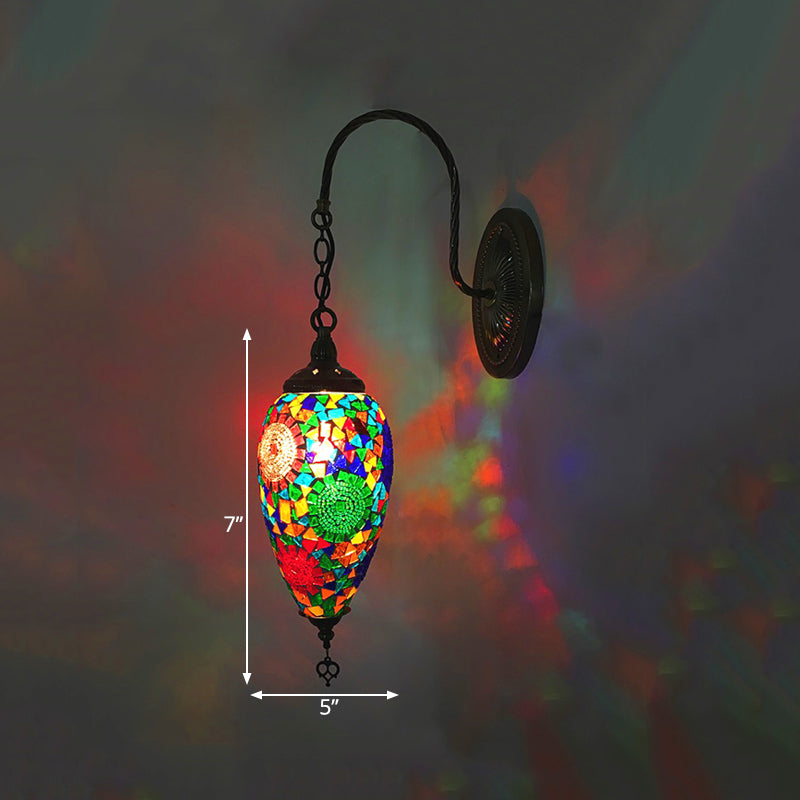 1 Light Cut Glass Wall Lighting Traditional Red/Orange/Green Teardrop Living Room Sconce Light Fixture Clearhalo 'Wall Lamps & Sconces' 'Wall Lights' Lighting' 367830