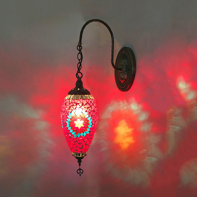 1 Light Cut Glass Wall Lighting Traditional Red/Orange/Green Teardrop Living Room Sconce Light Fixture Rose Red Clearhalo 'Wall Lamps & Sconces' 'Wall Lights' Lighting' 367833