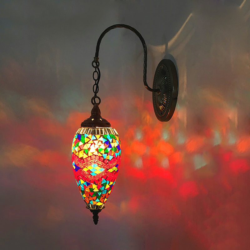 1 Light Cut Glass Wall Lighting Traditional Red/Orange/Green Teardrop Living Room Sconce Light Fixture Red Clearhalo 'Wall Lamps & Sconces' 'Wall Lights' Lighting' 367837