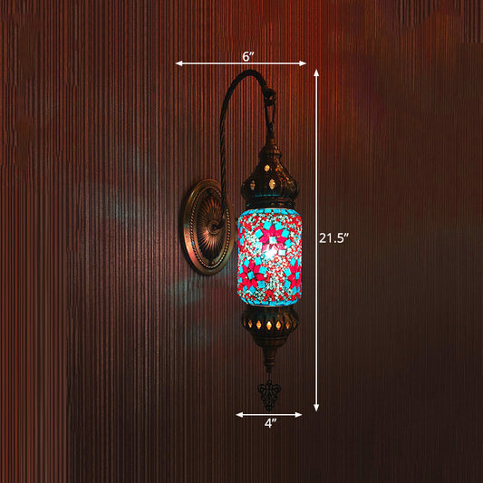 Stained Glass Cylinder Sconce Light Moroccan 1 Head Bedroom Wall Mount Lighting in Purple/Gold/Rose Red Clearhalo 'Wall Lamps & Sconces' 'Wall Lights' Lighting' 367842