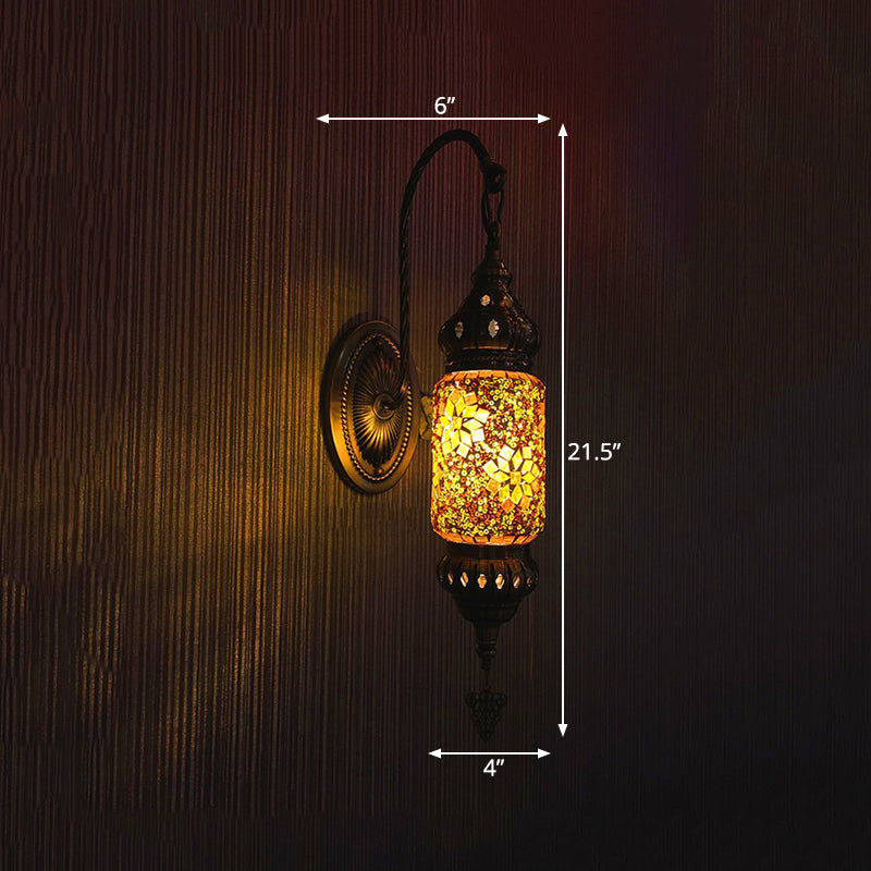 Stained Glass Cylinder Sconce Light Moroccan 1 Head Bedroom Wall Mount Lighting in Purple/Gold/Rose Red Clearhalo 'Wall Lamps & Sconces' 'Wall Lights' Lighting' 367844