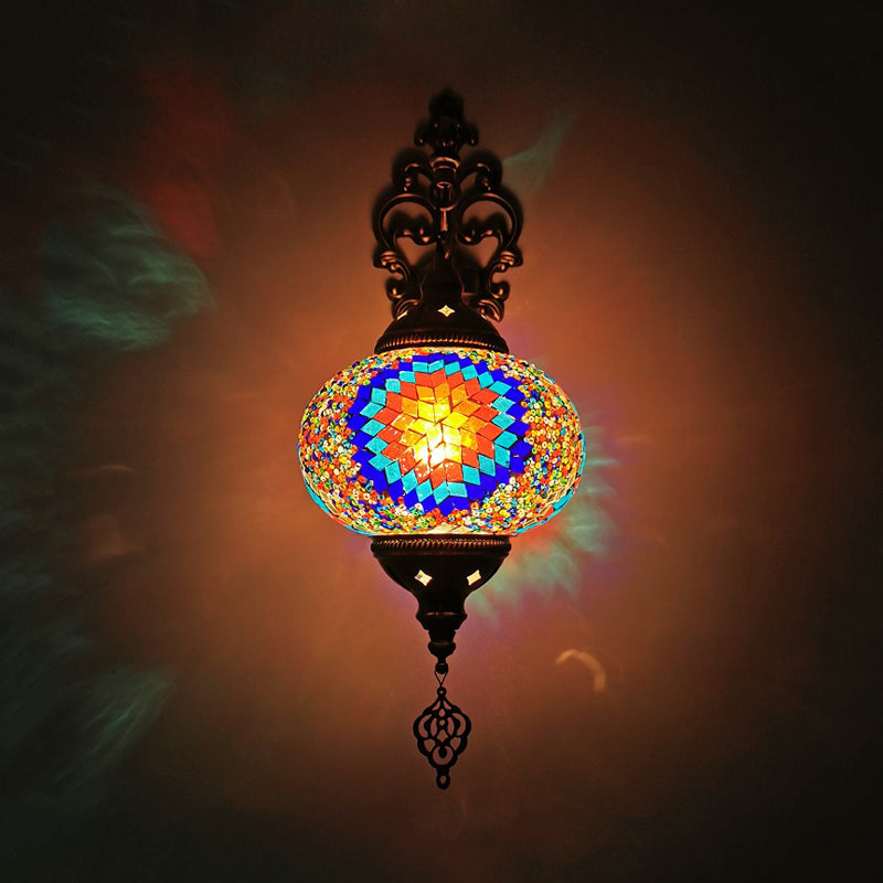 Globe Indoor Wall Lamp Vintage Stained Art Glass 1 Light White/Red/Orange Wall Sconce Lighting Red-Blue Clearhalo 'Wall Lamps & Sconces' 'Wall Lights' Lighting' 367857