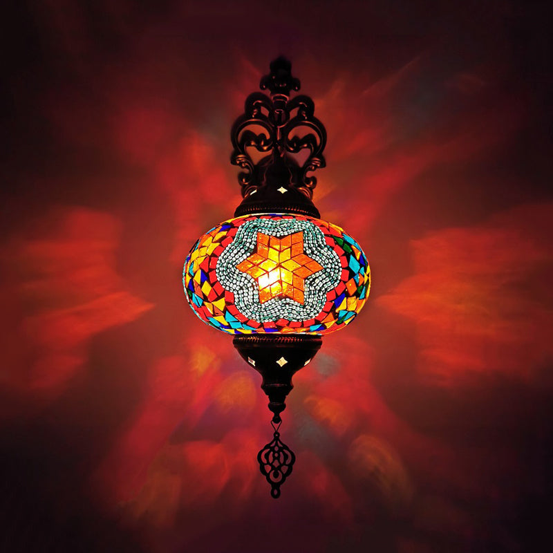 Globe Indoor Wall Lamp Vintage Stained Art Glass 1 Light White/Red/Orange Wall Sconce Lighting Red-White Clearhalo 'Wall Lamps & Sconces' 'Wall Lights' Lighting' 367859