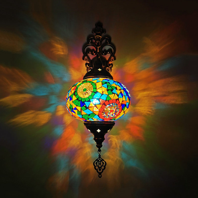 Globe Indoor Wall Lamp Vintage Stained Art Glass 1 Light White/Red/Orange Wall Sconce Lighting Green Clearhalo 'Wall Lamps & Sconces' 'Wall Lights' Lighting' 367861