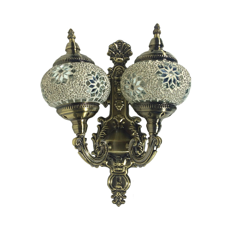 Traditional Ball Wall Mount Light 2 Heads Stained Glass Wall Sconce Lighting in White/Yellow/Sky Blue Clearhalo 'Wall Lamps & Sconces' 'Wall Lights' Lighting' 367867