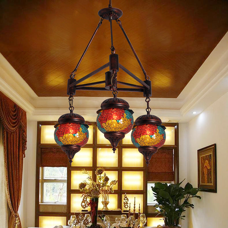 3 Bulbs Ball Chandelier Pendant Lighting Traditional Red-Yellow-Blue Glass Hanging Lamp Kit for Living Room Red-Yellow-Blue Clearhalo 'Ceiling Lights' 'Chandeliers' Lighting' options 367901_d629f049-a6a3-4789-b8a8-5bf4b9dee5fb