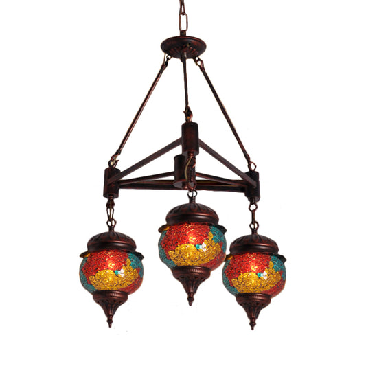 3 Bulbs Ball Chandelier Pendant Lighting Traditional Red-Yellow-Blue Glass Hanging Lamp Kit for Living Room Clearhalo 'Ceiling Lights' 'Chandeliers' Lighting' options 367904