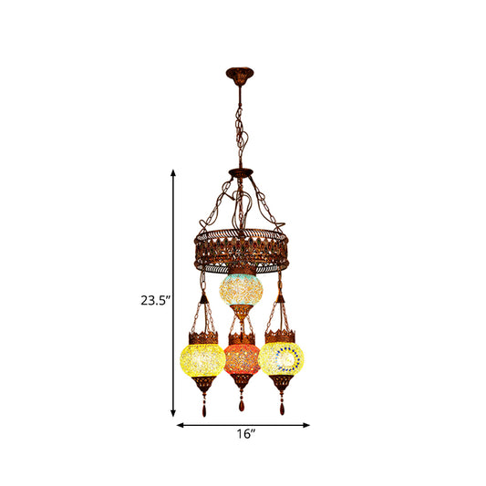 4 Heads Ceiling Chandelier Traditional Lantern Stained Glass Suspension Lighting Fixture in Copper for Restaurant Clearhalo 'Ceiling Lights' 'Chandeliers' Lighting' options 367921