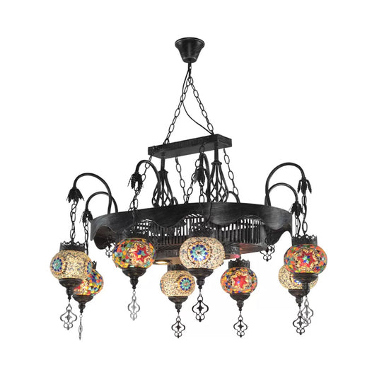 8 Heads Globe Hanging Lighting Bohemia Iron Stained Glass Chandelier Pendant Lamp for Restaurant Clearhalo 'Ceiling Lights' 'Chandeliers' Lighting' options 367955