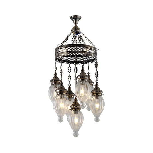 Black 7 Heads Chandelier Traditional Clear Prismatic Glass Teardrop Hanging Ceiling Light Clearhalo 'Ceiling Lights' 'Chandeliers' Lighting' options 367964