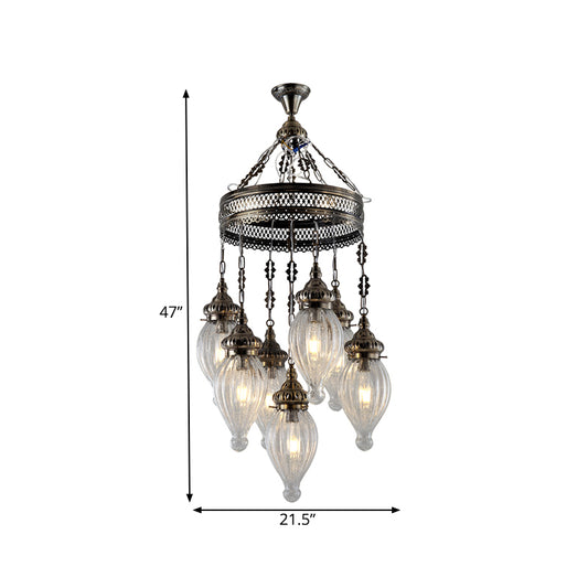 Black 7 Heads Chandelier Traditional Clear Prismatic Glass Teardrop Hanging Ceiling Light Clearhalo 'Ceiling Lights' 'Chandeliers' Lighting' options 367966