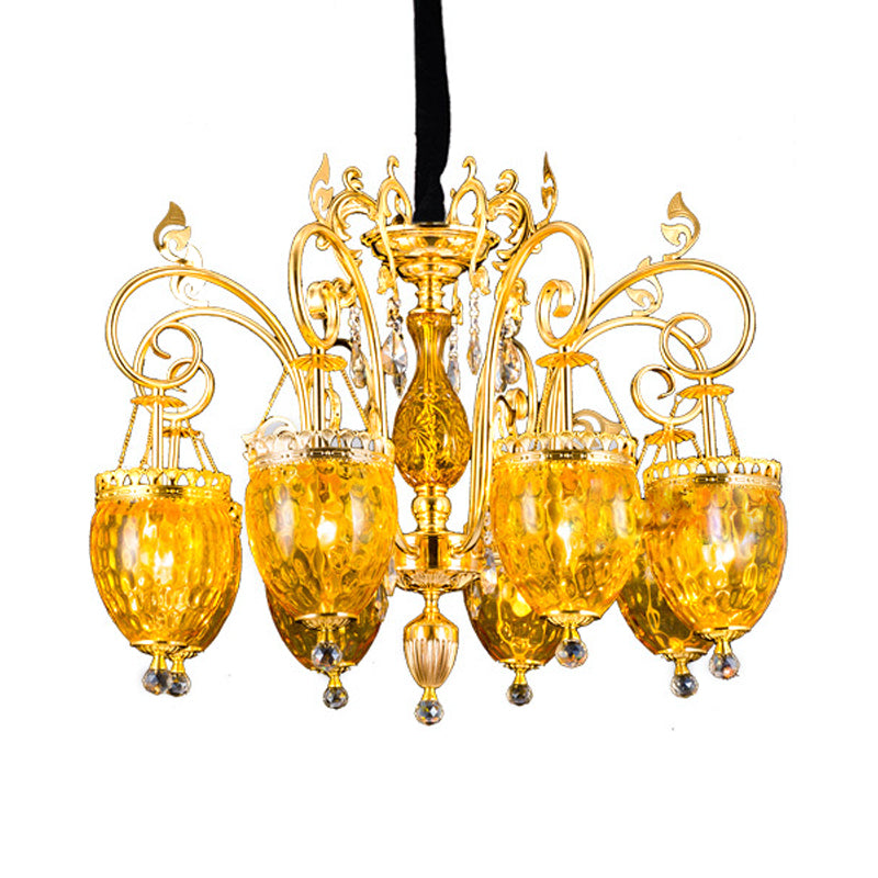 8 Bulbs Urn Pendant Chandelier Traditional Gold Dimpled Glass Hanging Ceiling Light for Restaurant Clearhalo 'Ceiling Lights' 'Chandeliers' Lighting' options 367980