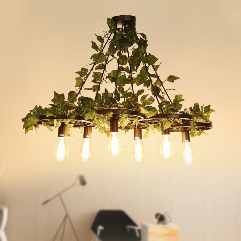 3/6 Heads Plant Ceiling Chandelier with Bare Bulb Metal Industrial Restaurant LED Pendant Light in Green 6 Green Clearhalo 'Cast Iron' 'Ceiling Lights' 'Chandeliers' 'Industrial Chandeliers' 'Industrial' 'Metal' 'Middle Century Chandeliers' 'Rustic Chandeliers' 'Tiffany' Lighting' 368000