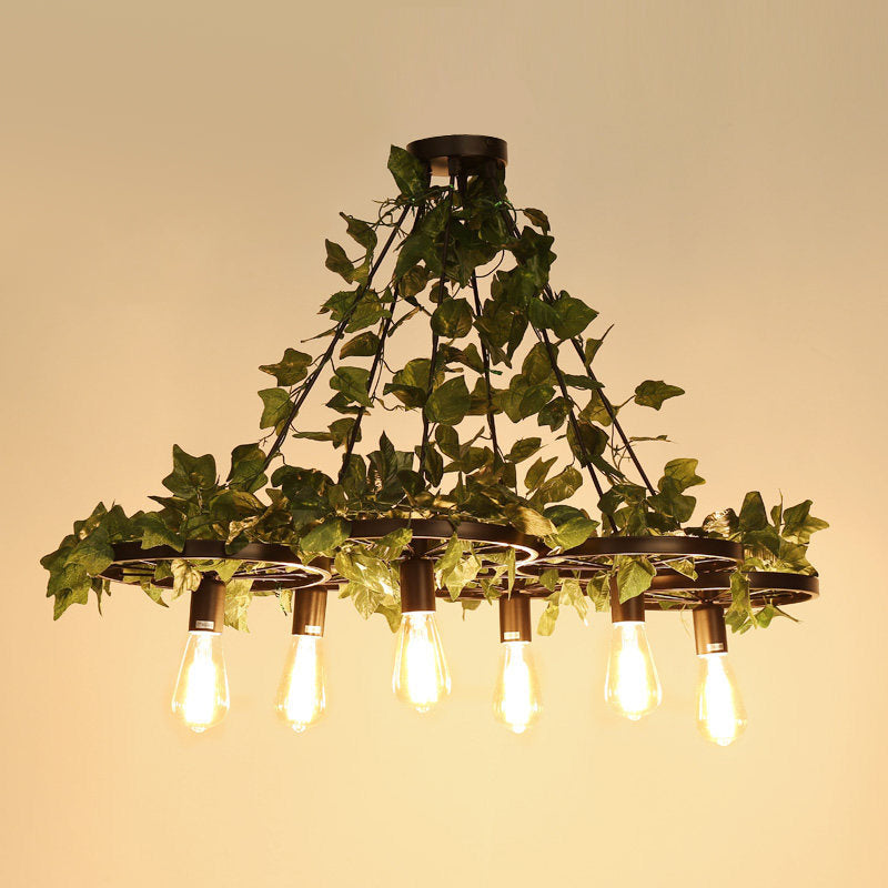 3/6 Heads Plant Ceiling Chandelier with Bare Bulb Metal Industrial Restaurant LED Pendant Light in Green Clearhalo 'Cast Iron' 'Ceiling Lights' 'Chandeliers' 'Industrial Chandeliers' 'Industrial' 'Metal' 'Middle Century Chandeliers' 'Rustic Chandeliers' 'Tiffany' Lighting' 368003