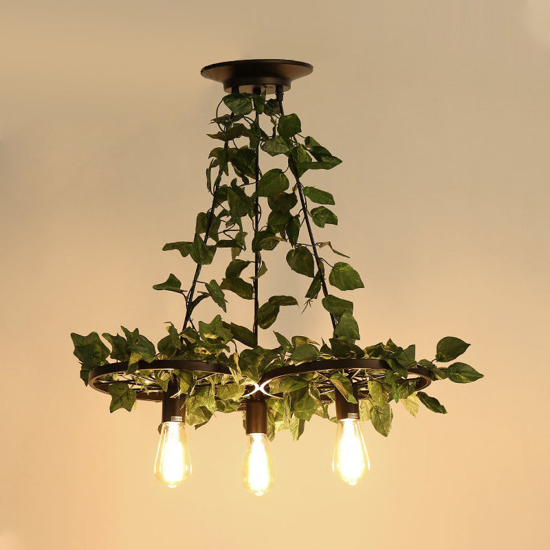3/6 Heads Plant Ceiling Chandelier with Bare Bulb Metal Industrial Restaurant LED Pendant Light in Green Clearhalo 'Cast Iron' 'Ceiling Lights' 'Chandeliers' 'Industrial Chandeliers' 'Industrial' 'Metal' 'Middle Century Chandeliers' 'Rustic Chandeliers' 'Tiffany' Lighting' 368007