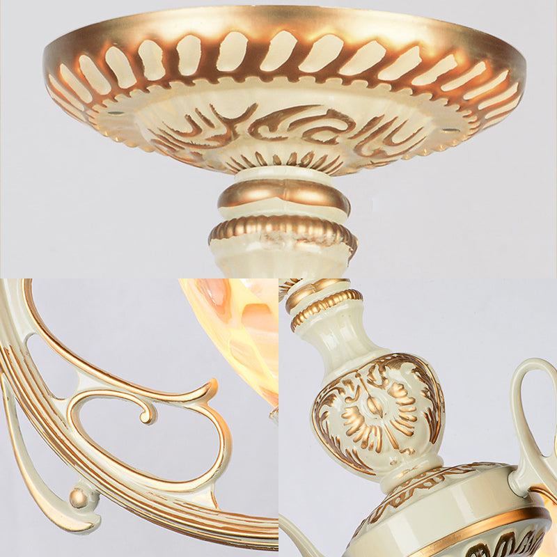 3/5/6 Lights Bowl Ceiling Light Fixture Traditional Shell Chandelier Lighting in Beige for Dining Room Clearhalo 'Ceiling Lights' 'Chandeliers' 'Close To Ceiling Lights' 'Close to ceiling' 'Glass shade' 'Glass' 'Semi-flushmount' 'Tiffany close to ceiling' 'Tiffany' Lighting' 36801