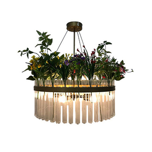 1/2-Tier Restaurant Chandelier Light Industrial Metal 4 Bulbs Green Plant Pendant Lighting Fixture, 19.5"/29.5" W Clearhalo 'Ceiling Lights' 'Chandeliers' 'Industrial Chandeliers' 'Industrial' 'Middle Century Chandeliers' 'Tiffany' Lighting' 368011