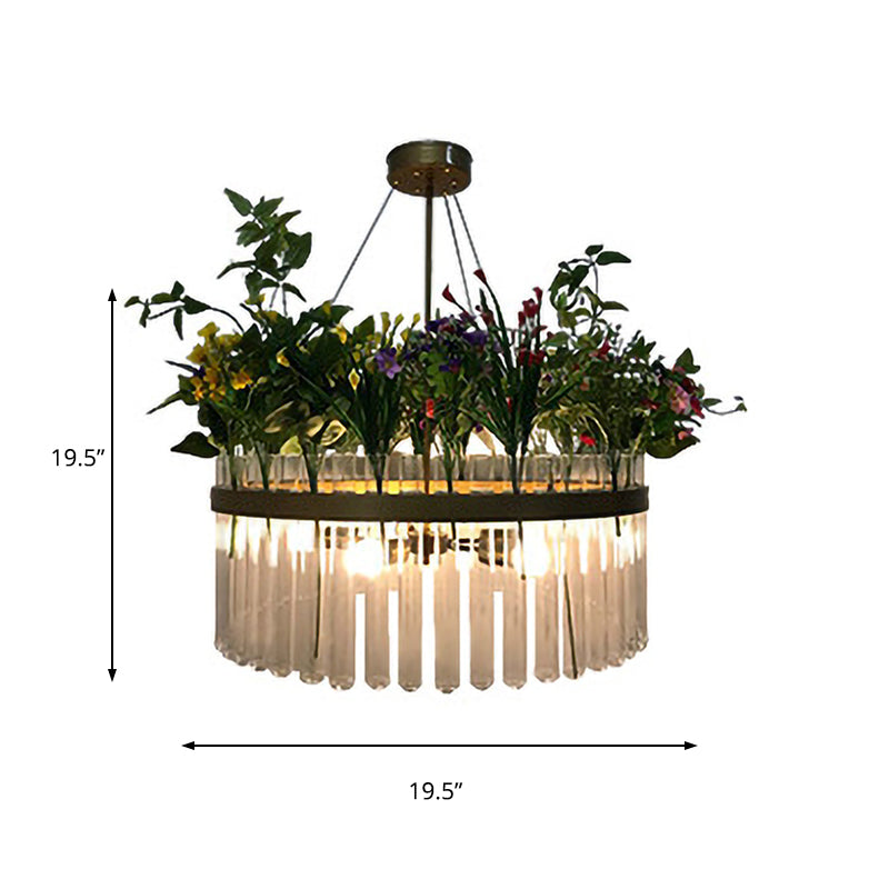 1/2-Tier Restaurant Chandelier Light Industrial Metal 4 Bulbs Green Plant Pendant Lighting Fixture, 19.5"/29.5" W Clearhalo 'Ceiling Lights' 'Chandeliers' 'Industrial Chandeliers' 'Industrial' 'Middle Century Chandeliers' 'Tiffany' Lighting' 368012