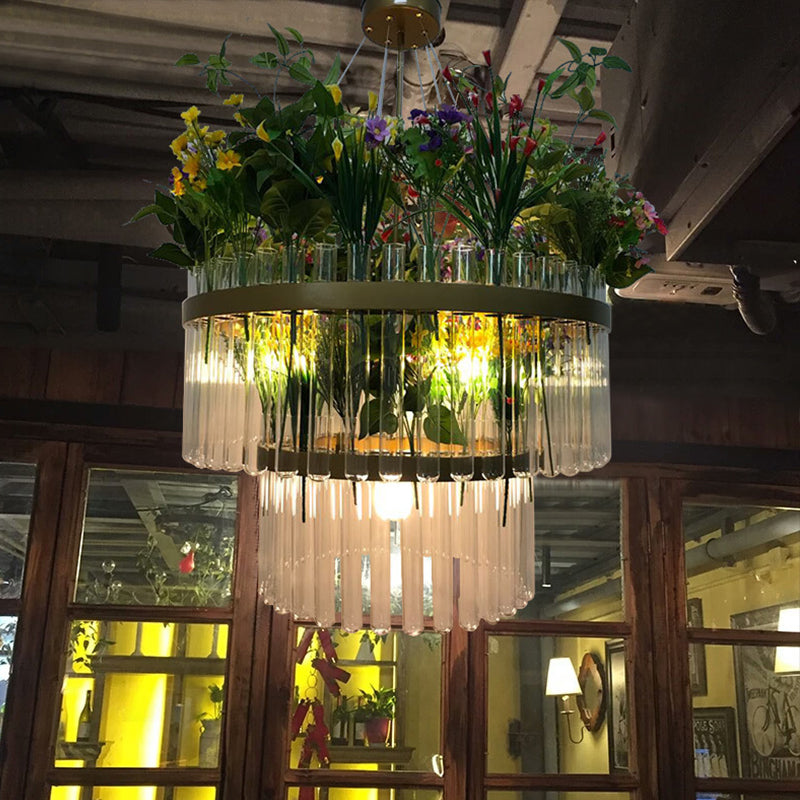 1/2-Tier Restaurant Chandelier Light Industrial Metal 4 Bulbs Green Plant Pendant Lighting Fixture, 19.5"/29.5" W Green 31.5" Clearhalo 'Ceiling Lights' 'Chandeliers' 'Industrial Chandeliers' 'Industrial' 'Middle Century Chandeliers' 'Tiffany' Lighting' 368014