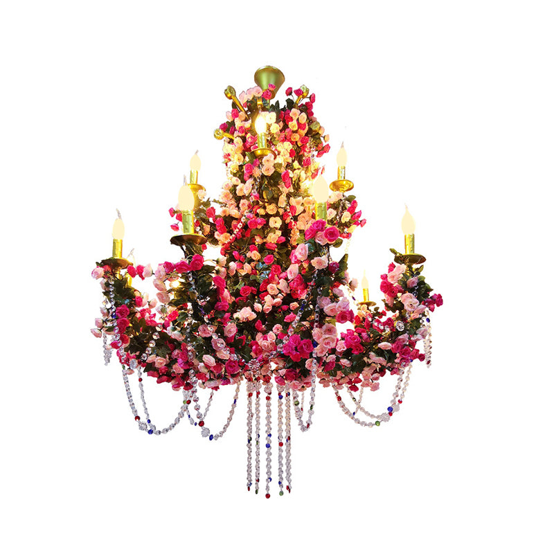 Antique Candle Ceiling Chandelier 8 Bulbs Metal LED Flower Drop Lamp in Pink for Restaurant Clearhalo 'Cast Iron' 'Ceiling Lights' 'Chandeliers' 'Industrial Chandeliers' 'Industrial' 'Metal' 'Middle Century Chandeliers' 'Rustic Chandeliers' 'Tiffany' Lighting' 368029