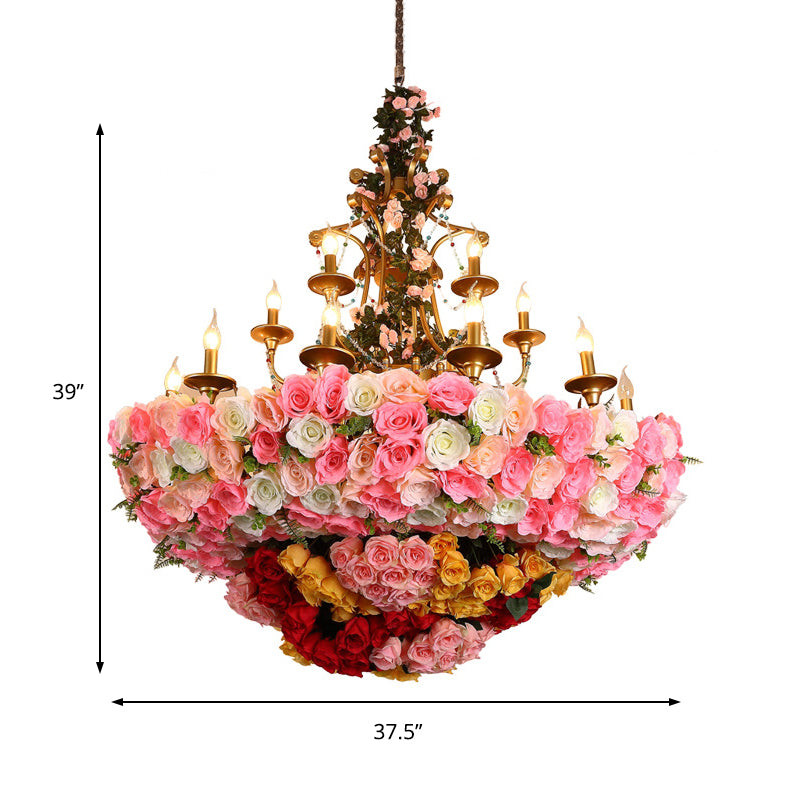 12 Lights Candle Chandelier Industrial Pink Flower Metal Pendant Light for Restaurant Clearhalo 'Cast Iron' 'Ceiling Lights' 'Chandeliers' 'Industrial Chandeliers' 'Industrial' 'Metal' 'Middle Century Chandeliers' 'Rustic Chandeliers' 'Tiffany' Lighting' 368050