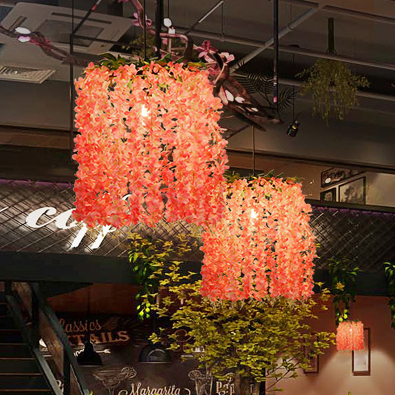 Floral Metal Suspension Pendant Antique 1 Head Restaurant LED Ceiling Light in Pink Pink Clearhalo 'Art Deco Pendants' 'Cast Iron' 'Ceiling Lights' 'Ceramic' 'Crystal' 'Industrial Pendants' 'Industrial' 'Metal' 'Middle Century Pendants' 'Pendant Lights' 'Pendants' 'Tiffany' Lighting' 368111