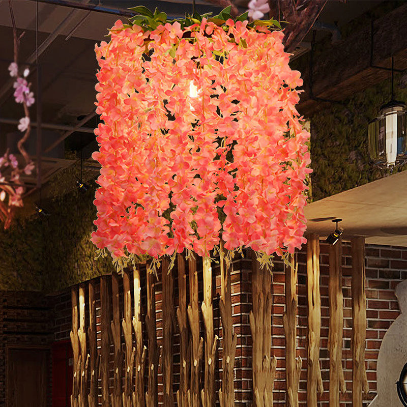 Floral Metal Suspension Pendant Antique 1 Head Restaurant LED Ceiling Light in Pink Clearhalo 'Art Deco Pendants' 'Cast Iron' 'Ceiling Lights' 'Ceramic' 'Crystal' 'Industrial Pendants' 'Industrial' 'Metal' 'Middle Century Pendants' 'Pendant Lights' 'Pendants' 'Tiffany' Lighting' 368112